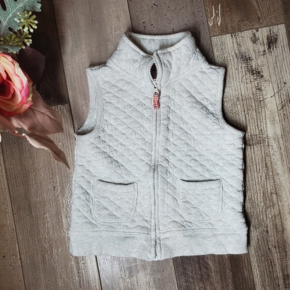 Carter's Gray Grey Full-Zip Quilted Toddler Vest Girls Size 24m NWOT